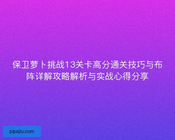 保卫萝卜挑战13关卡高分通关技巧与布阵详解攻略解析与实战心得分享